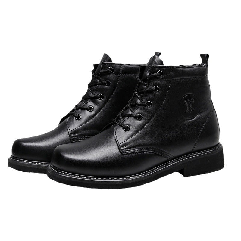 Men's Winter Cotton Cowhide Platform Wool Warm Men's Shoes