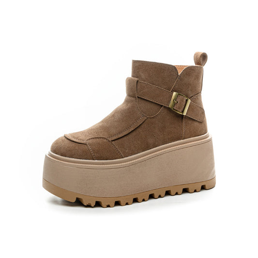 Women's Fashion Booties Pure Color Belt Buckle Snow Boots