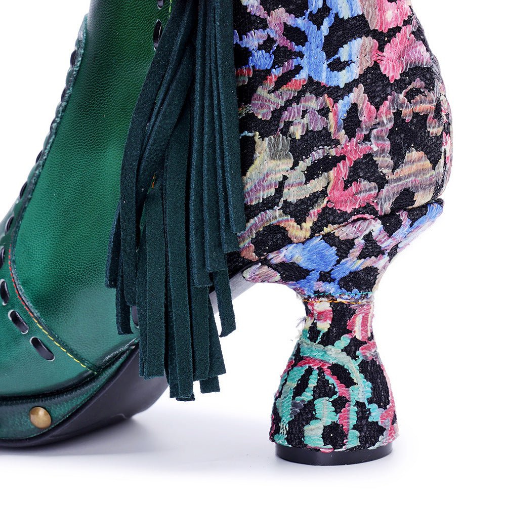 Women's Hand-rub Color Stitching Printed Fashion Boots