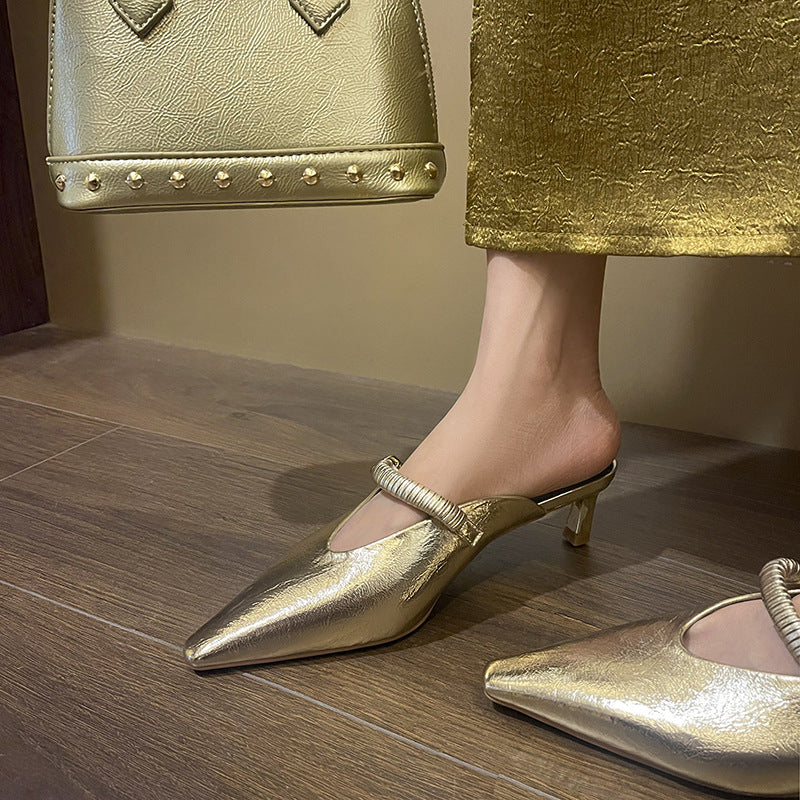 Women's Closed Toe Outer Wear Pointed Stiletto Half Heels