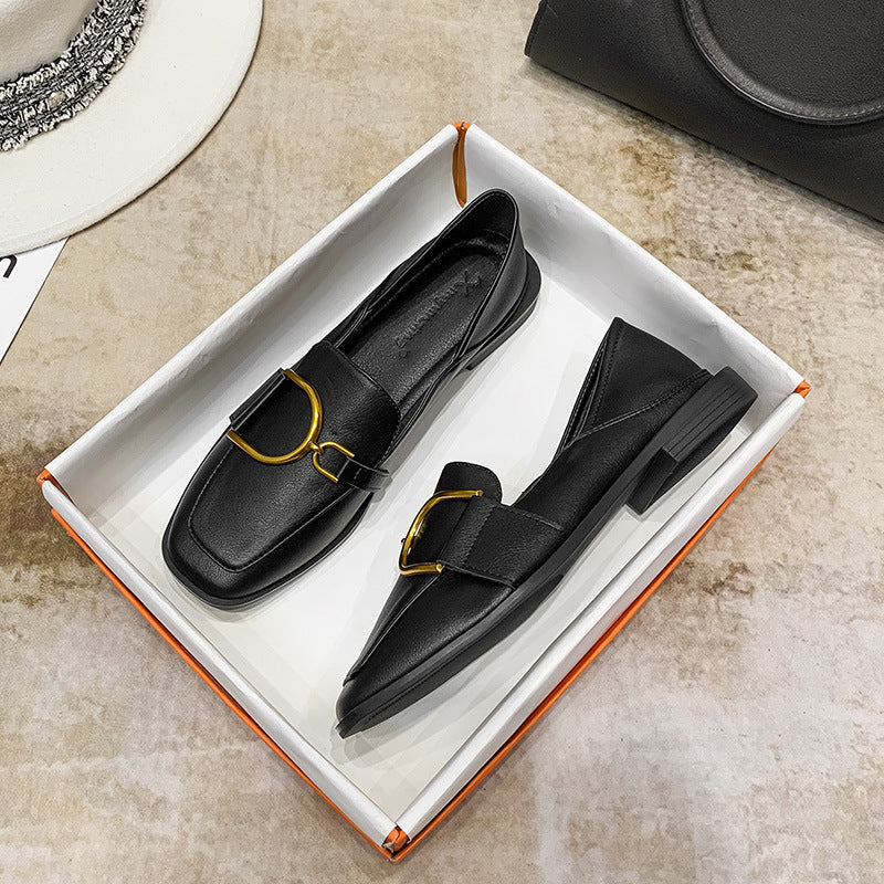 Women's Summer Flat Black Slip-on British Style Casual Shoes
