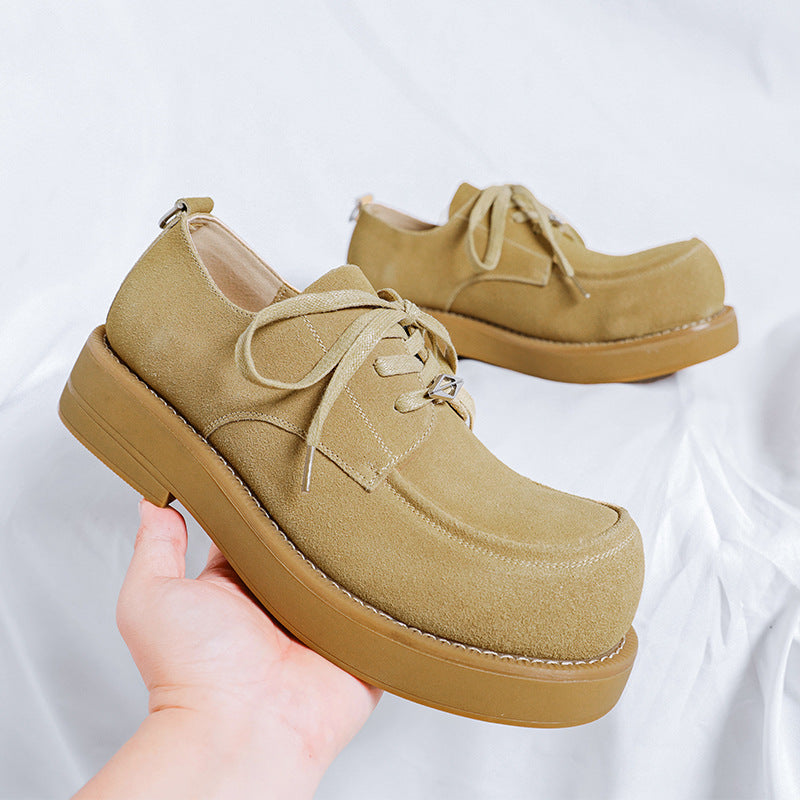 Men's Big Head Suede Worker Thick-soled Height Increasing Leather Shoes