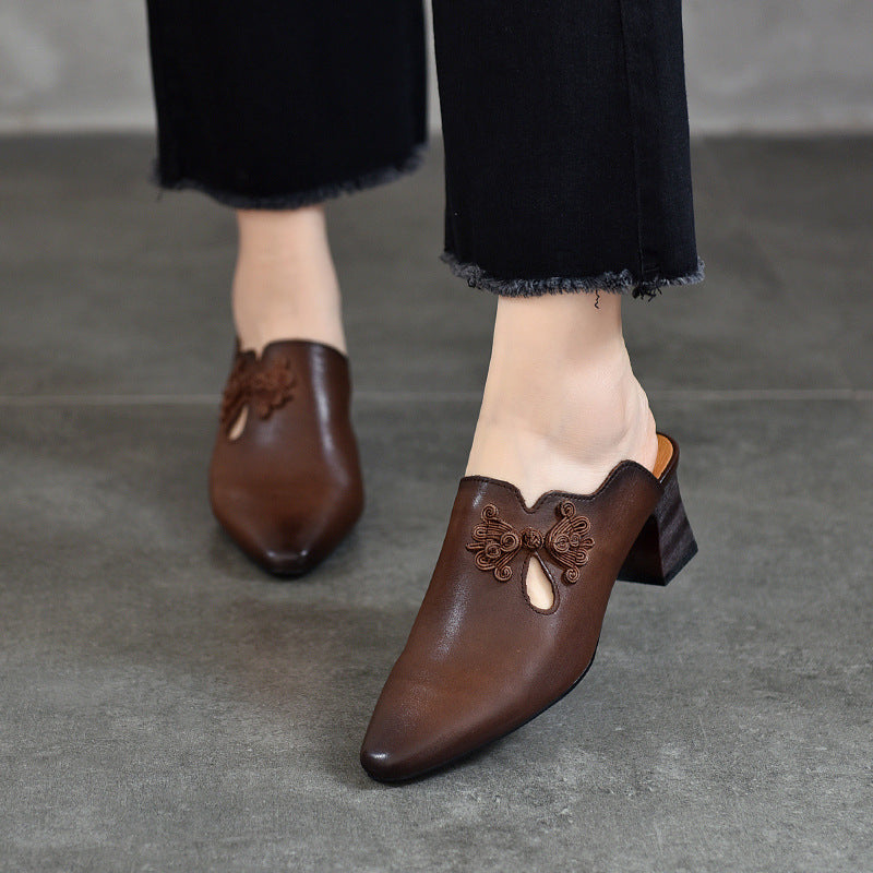 Women's Activity Price Pointed Toe Chunky Buckle Genuine Heels