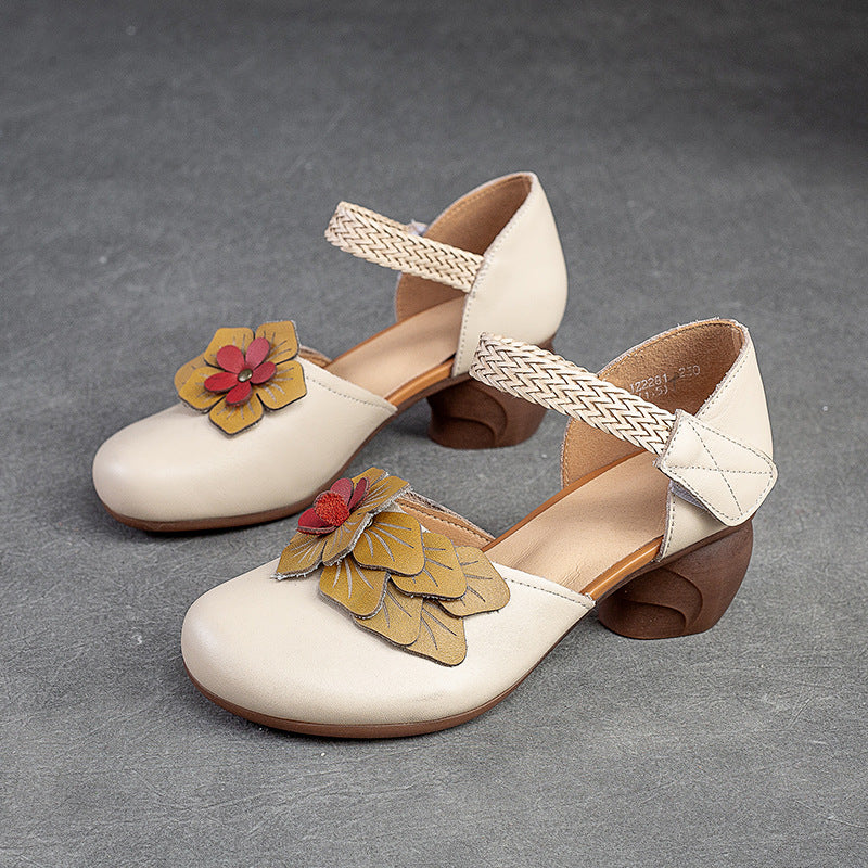 Cowhide Small High Retro Style Velcro Heels
