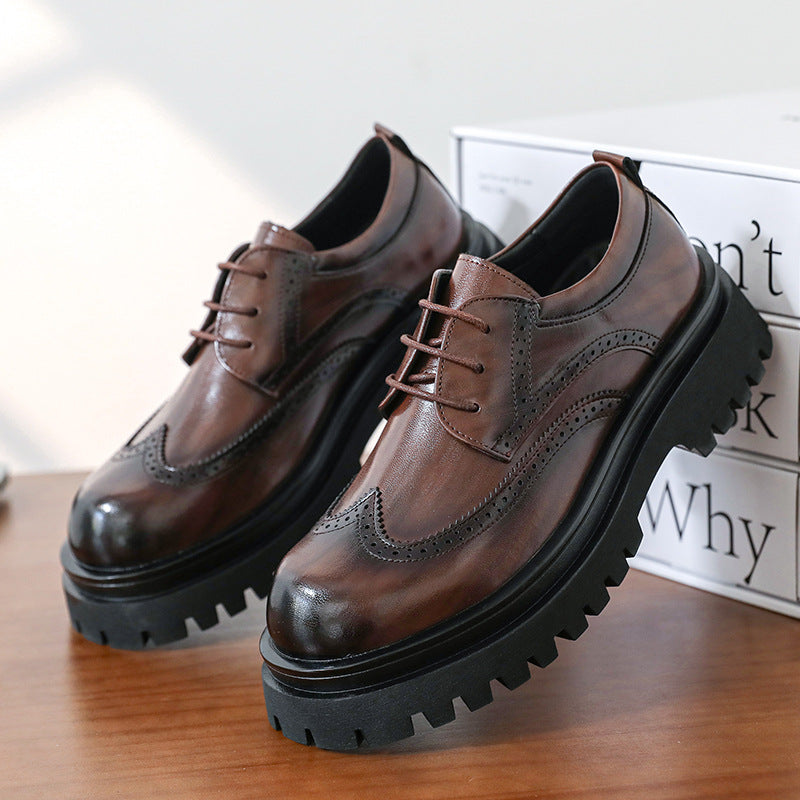 Men's Size Thick Sole Increased Carving British Style Brogue Winter Wedding Casual Shoes