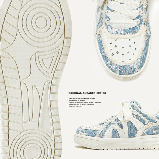Women's & Men's Destruction Series Comfortable Denim Thick Bottom Sneakers
