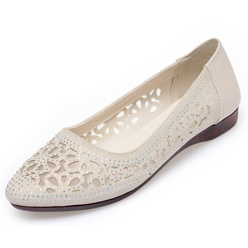 Women's Rhinestones Hollow Mesh Flat Tendon Bottom Sandals