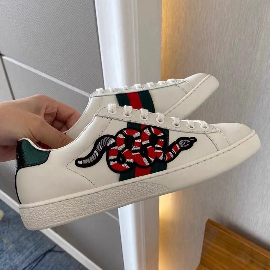 Women's & Men's Embroidered Genuine Bee White Sports Love Casual Shoes
