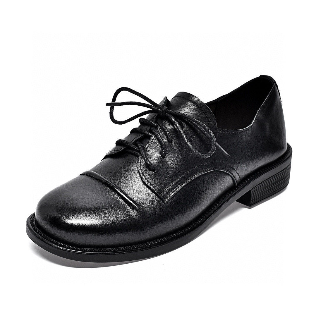 Women's British Style Flat Top Layer Cowhide Loafers