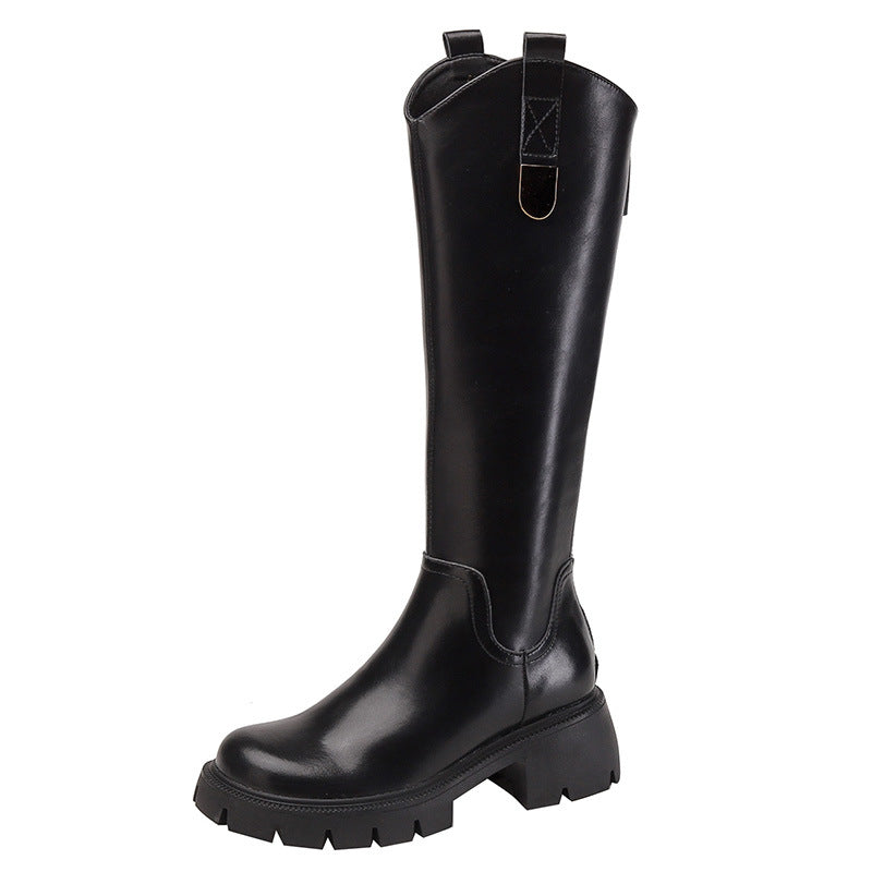 Women's Genuine Long Chunky Platform Fleece-lined Thin Boots