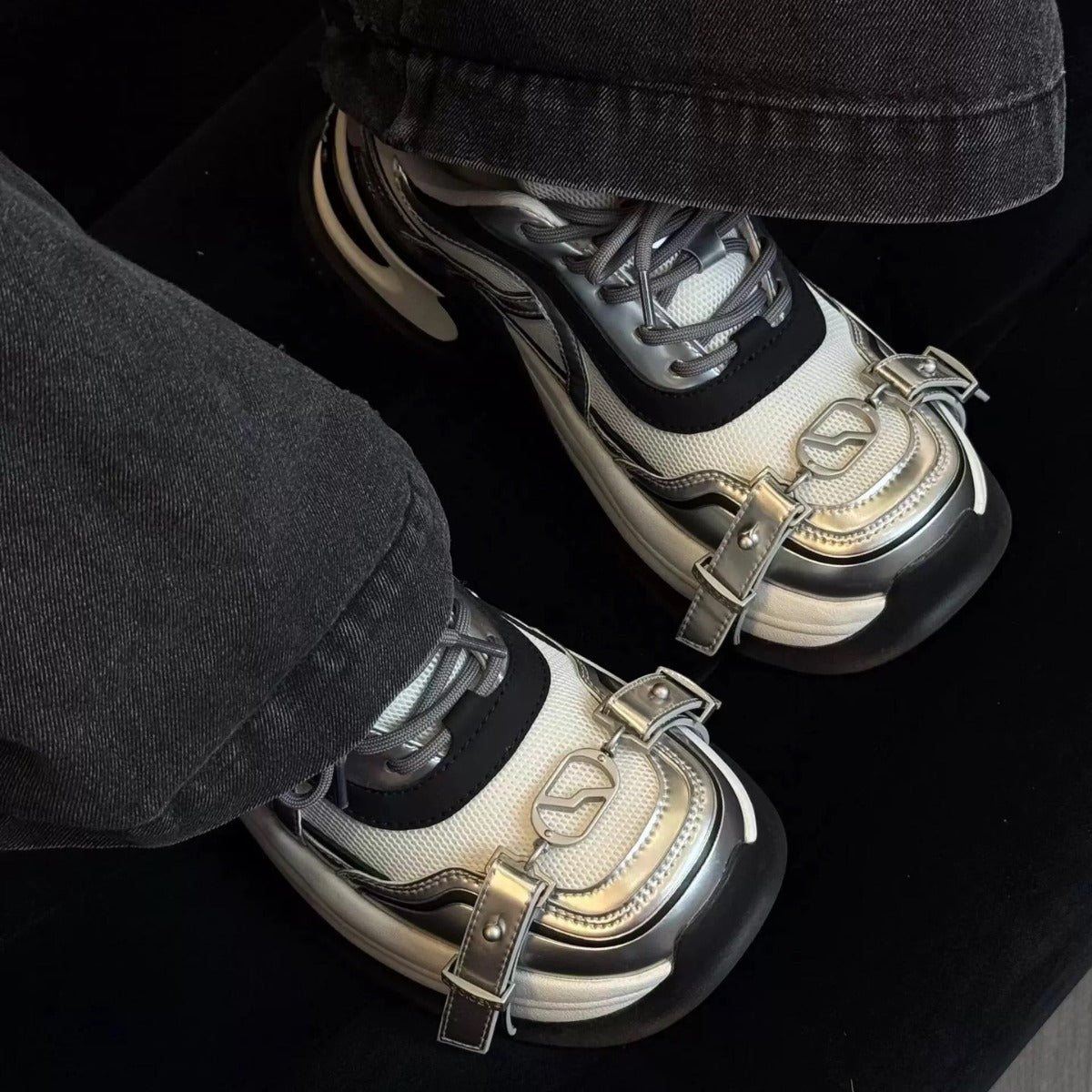 Women's & Men's Cross Chain Belt Buckle Dad Thick Bottom Sneakers