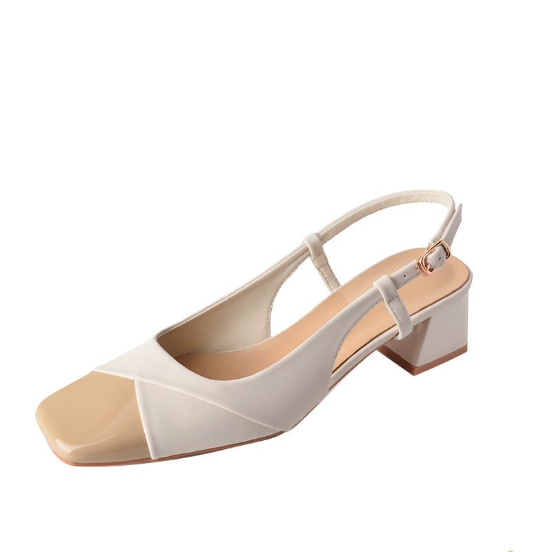Women's Toe Chunky Square Sheepskin Mid Color Heels