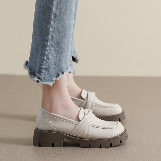 Platform Female Slip-on Black Vintage Preppy Loafers