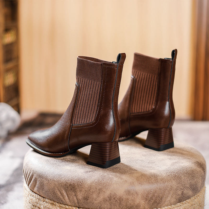 Women's Square Toe Booties High Socks Knitted Boots