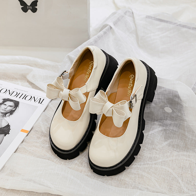 Women's Platform Small Round Head Mary Jane Leather Shoes