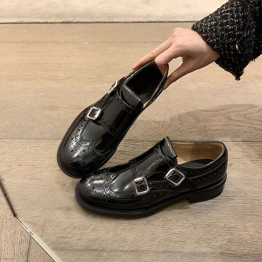 Women's Carved Buckled Chunky Oxford Small British Loafers