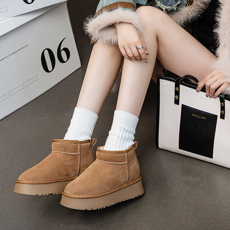 Women's Winter Cowhide Ankle Genuine Thick Bottom Warm Keeping Snow Boots