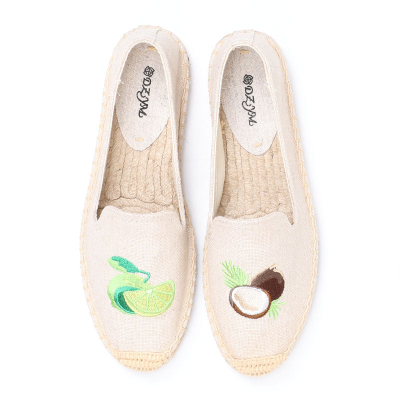Women's Closed Toe Embroidered Flat Fisherman Fashion Canvas Shoes