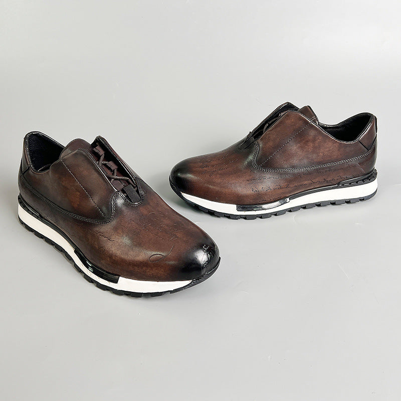 Men's Genuine Round Toe Fashion First Layer Leather Shoes
