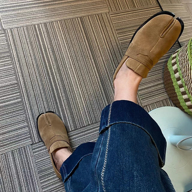 Women's Camel Slip-on British Retro Style Tabi Loafers