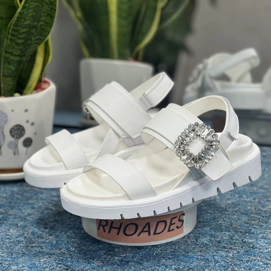 Women's Simple Drill Buckle Design Wide Strap Sandals