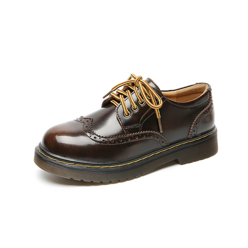 Power College Style Summer Round Toe Flat Leather Shoes