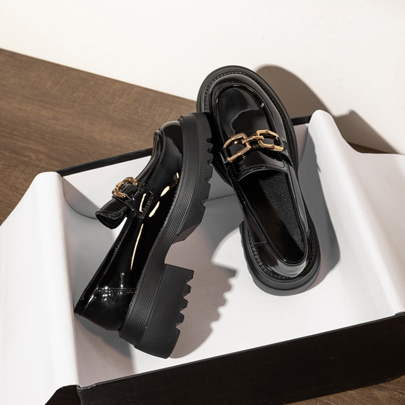 Women's British Style Buckle Medium Chunky Increased Loafers