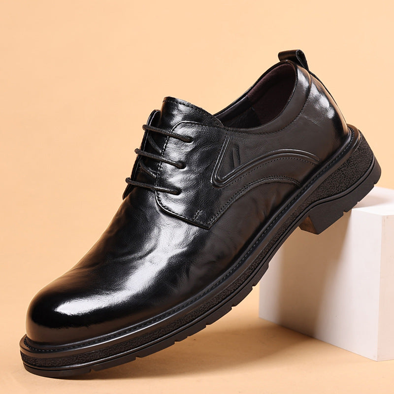 Men's Genuine Business Wear Breathable Platform Big Head Trendy Men's Casual Leather Shoes