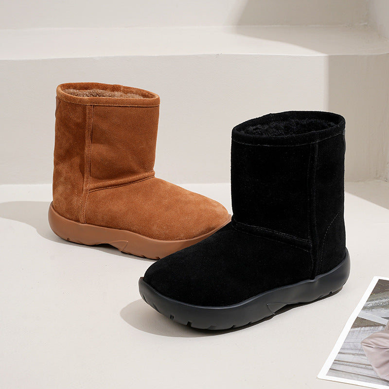 Women's Fleece-lined Brushed Veet Korean Style Fashion Snow Boots