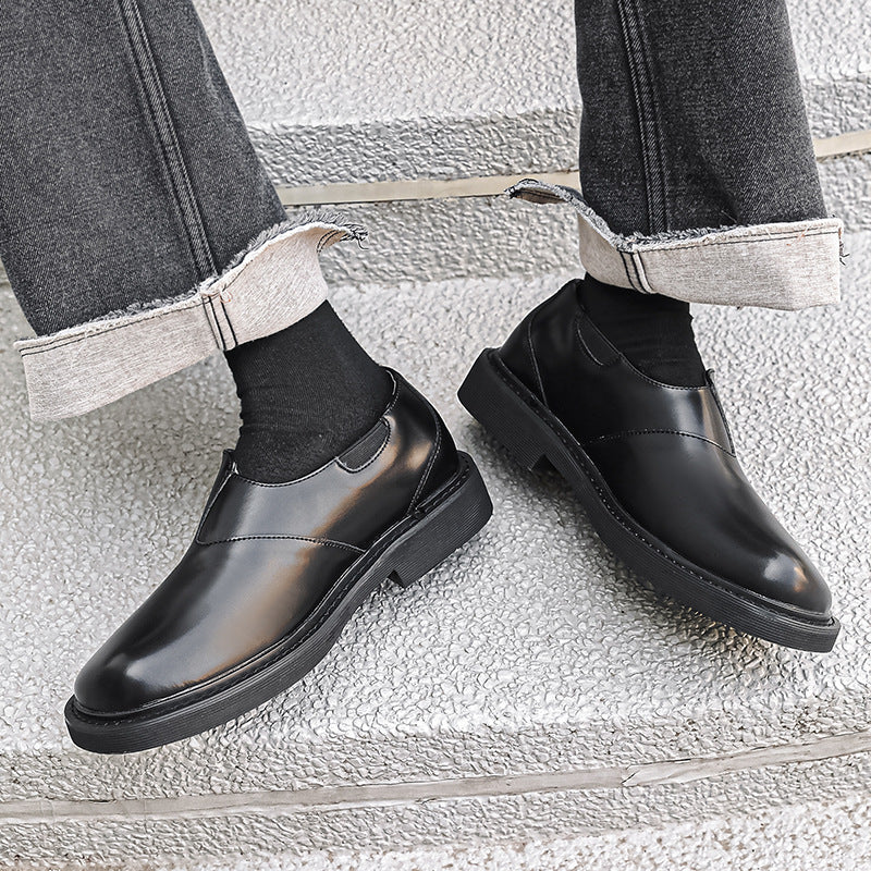 Men's Square Toe British Elastic Belt Slip-on Lofter Leather Shoes
