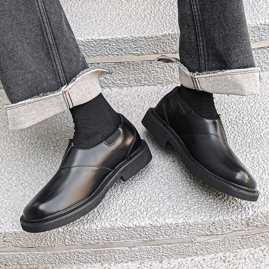 Men's Square Toe British Elastic Belt Slip-on Lofter Leather Shoes