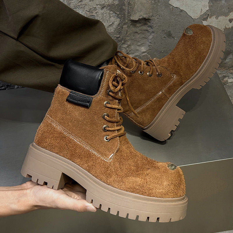 Women's & Men's Worker Platform Height Increasing British Style Boots