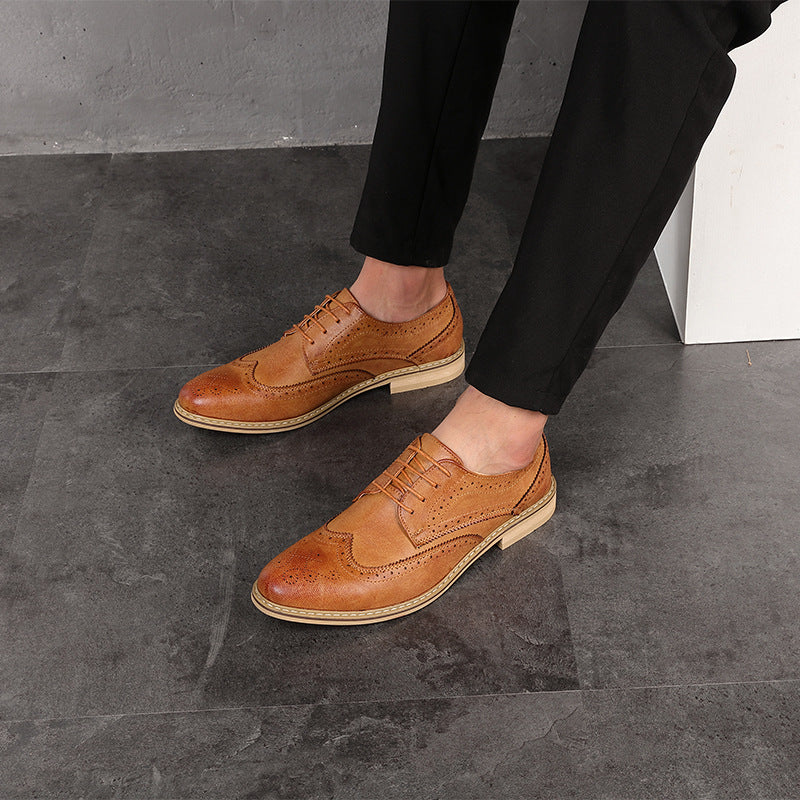 Men's Korean Style British Tide Breathable Wedding Hair Stylist Leather Shoes