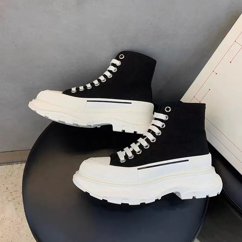 Women's Mcqueen Platform Autumn White Heightened Daddy Canvas Shoes