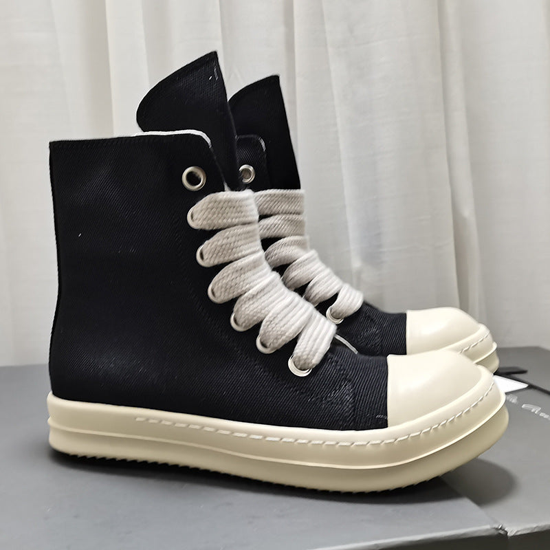 Women's & Men's Spring Thick-soled Wide Shoelaces Round Head Ankle Boots