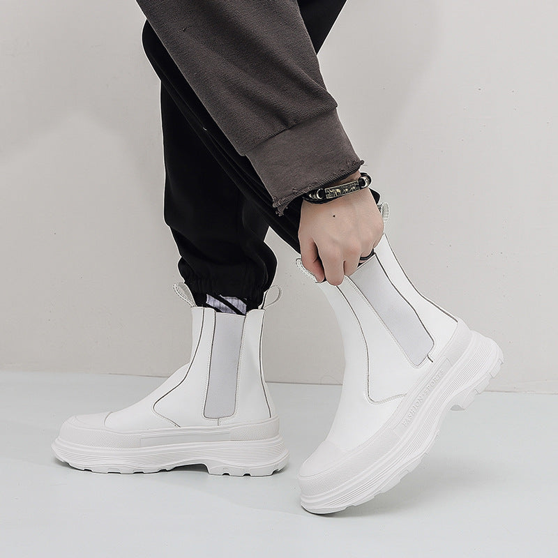 Men's Trendy Platform Cow Split Breathable Chelsea Boots