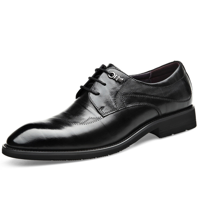 Men's Genuine England Style Korean Black Pointed Trendy Leather Shoes