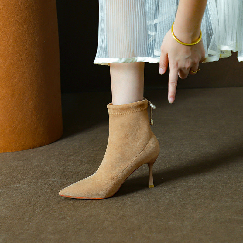 Suede Stretch Ankle Pointed Stiletto Versatile Boots