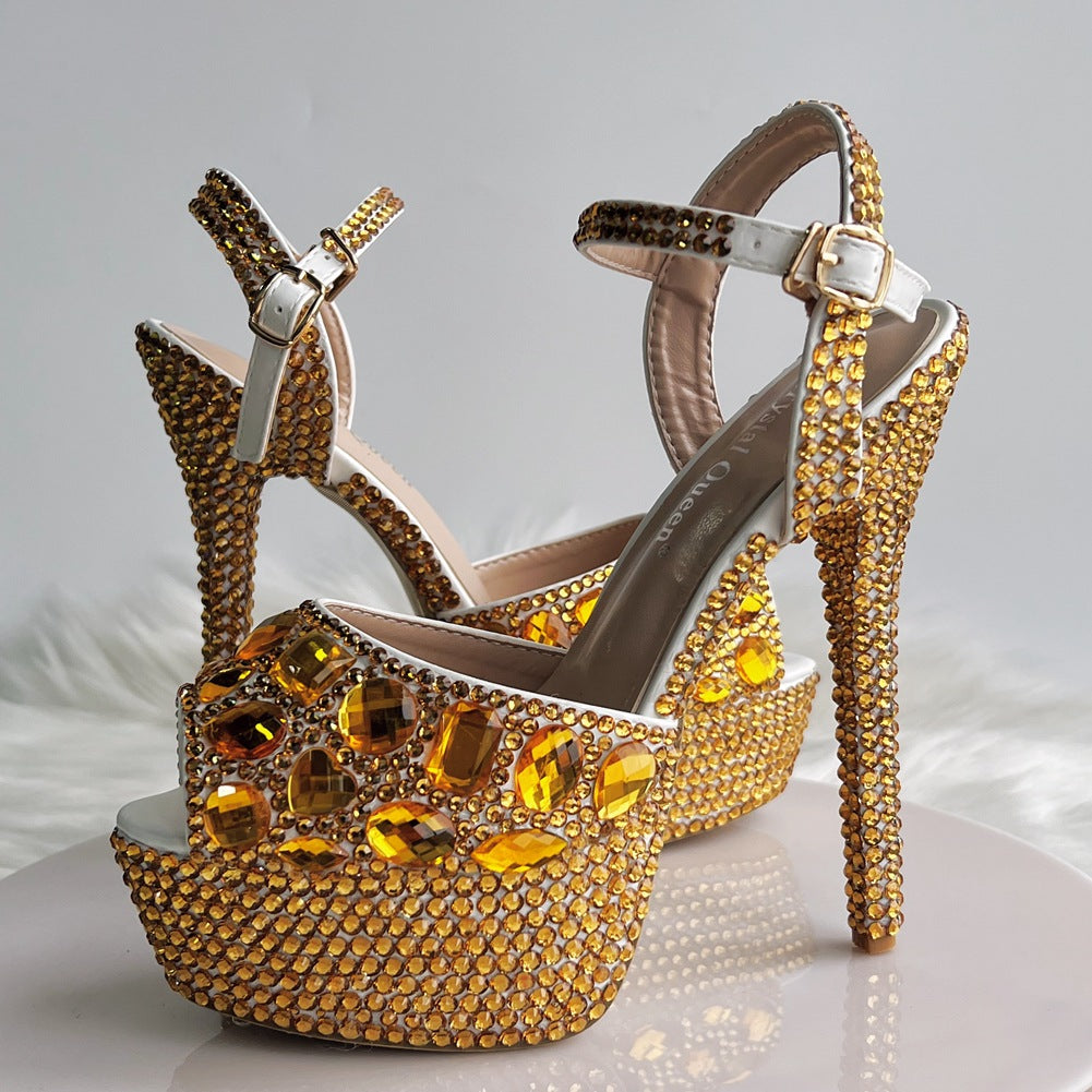 Stiletto Rhinestone Wedding Bridal Colorful Crystals Crystal Sandals