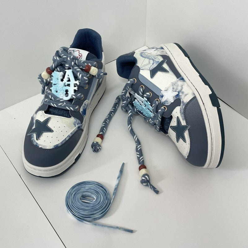 Women's & Men's Style Blue White Porcelain Star Pattern Men's Shoes