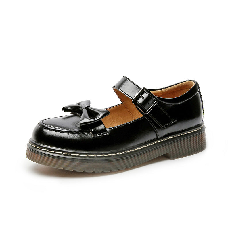 Women's Spring Flat Bowknot Mary Jane Preppy Style Leather Shoes