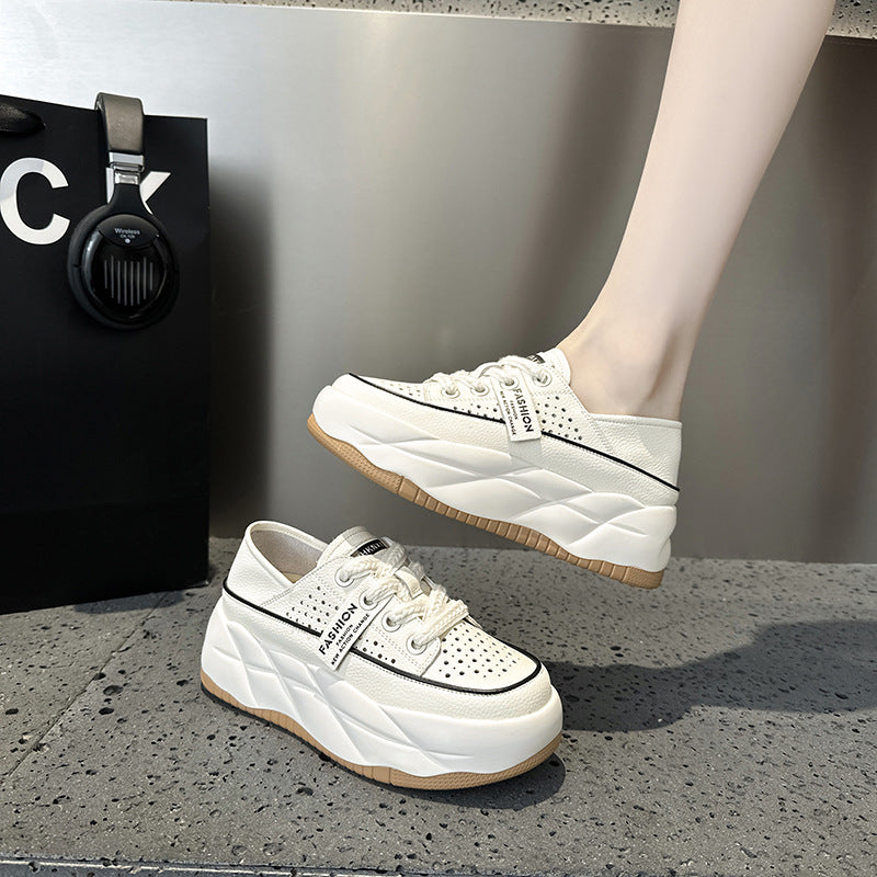 Women's White Summer Breathable Hollow Platform Increased Sandals