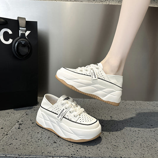 Women's White Summer Breathable Hollow Platform Increased Sandals