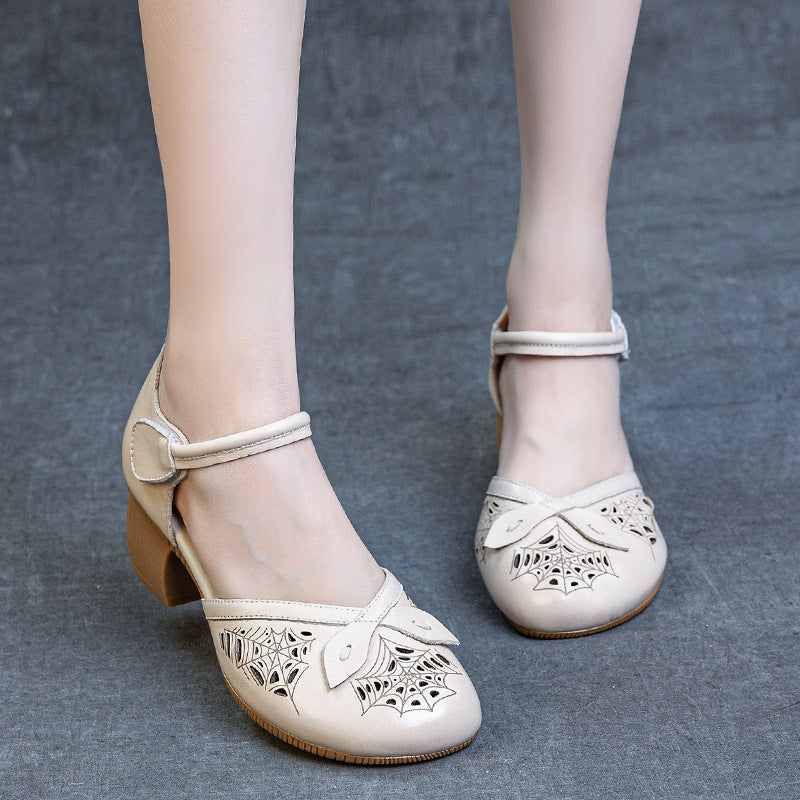Women's Thick Soft Bottom First Layer Cowhide Heels