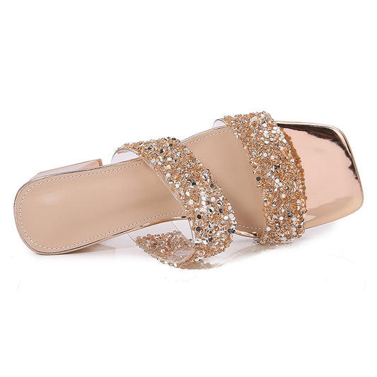 Women's Bohemian Fashion Rhinestone Korean Style Platform Slippers