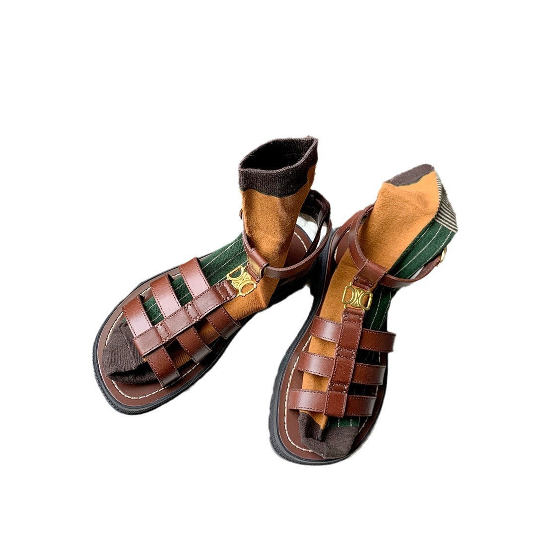 Women's Soft Sole Retro Brown Metal Buckle Sandals