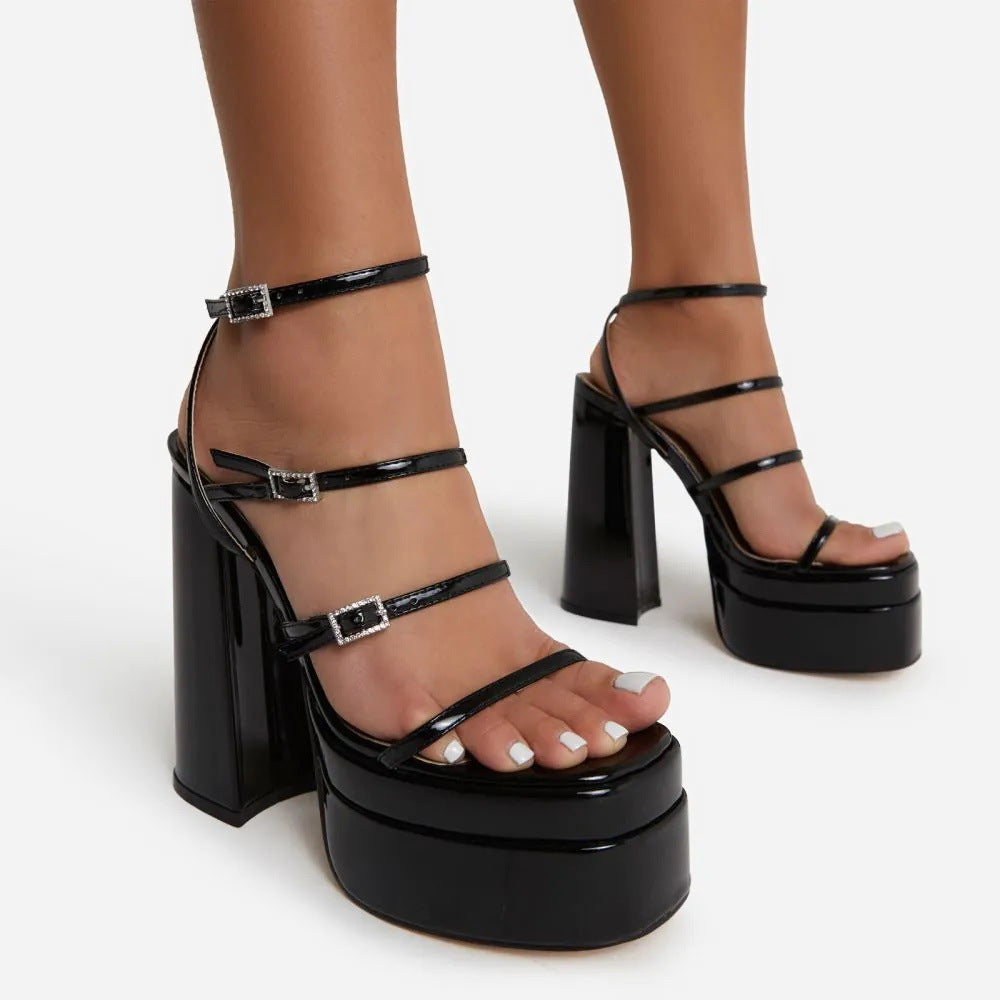 Women's Black White Green Blue Chunky High Heels