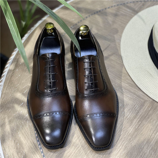 Men's British Genuine Cowhide Polished Brogue Summer Leather Shoes