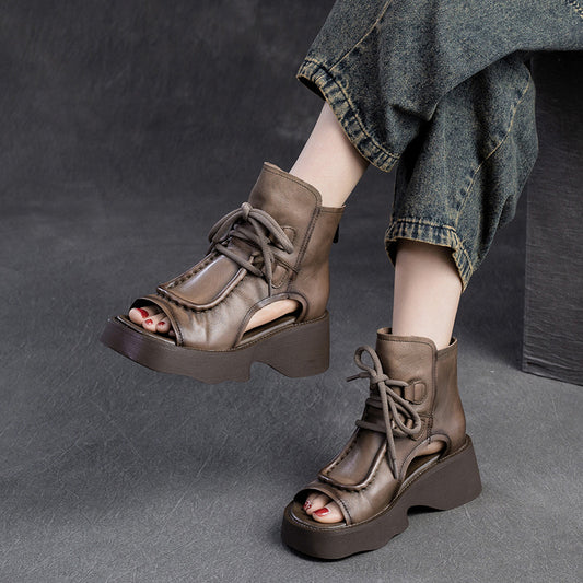 Women's Summer Retro Style Peep Toe Thick Sandals