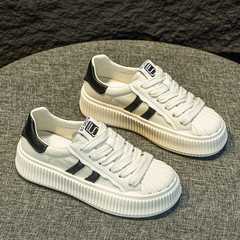 Women's Platform White Shell Toe Real With Fleece Lining Flat Biscuit Women's Casual Shoes